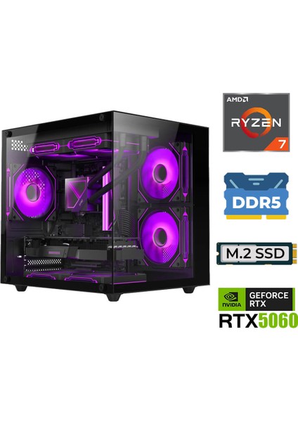 Elite X110 Ryzen 7 7800X3D 16GB Ddr5 Ram 1tb M.2 Nvme SSD 8gb RTX5060 Sıvı Soğutmalı Masaüstü Oyuncu Bilgisayarı