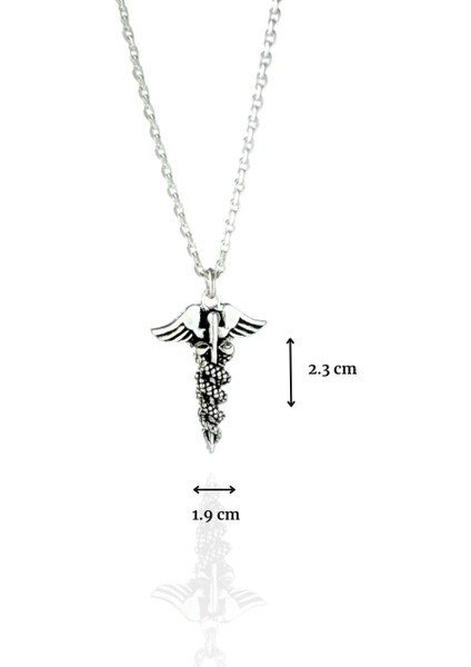 Tıpçı Tıp Sembolü Kadüse Parlak Unisex Tasarım 925 Ayar Gümüş Kolye indirimleri