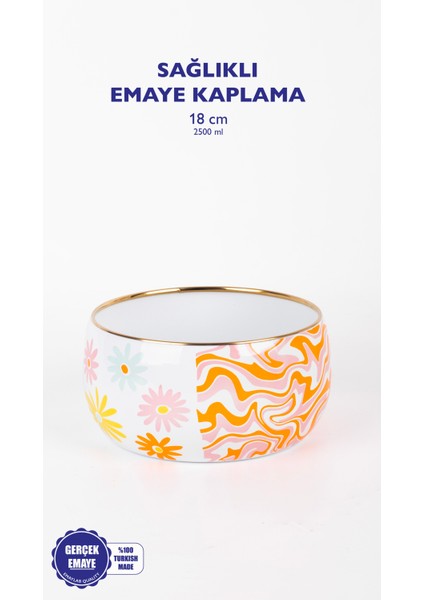 Retro Hippi 18 cm Dekoratif Emaye Salata Kasesi, Sunum Kasesi, modelleri