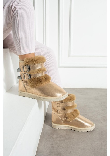 Çift Tokalı Ince Taban Çocuk Bot Bronz Sultan