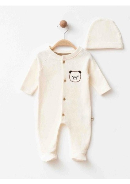 Bebek Organik Pamuklu Ayıcık Nakışlı Şapkalı Tulum fiyatları