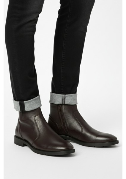 Hakiki Deri Kahverengi Fermuarlı Chelsea Erkek Kışlık Bot LUASS27AL0040 modelleri