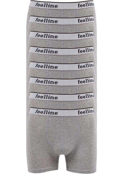 8 Adet Feelline Gri Pamuklu Doğal Likralı Erkek Boxer