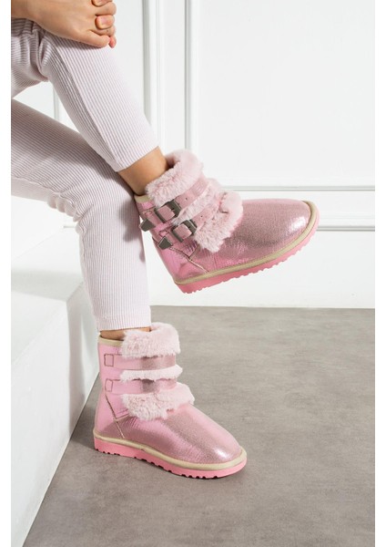 Çift Tokalı Ince Taban Çocuk Bot Pudra Sultan