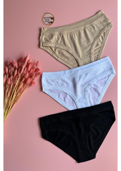3'lü Siyah, Beyaz ve Ten Renk Ekstra Biyeli Bikini Kadın Külot 51A05 fiyatları