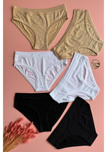 3'lü Siyah, Beyaz ve Ten Renk Ekstra Biyeli Bikini Kadın Külot 51A05 fırsatları