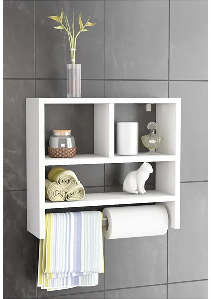 Banyo Rafı / Mutfak Rafı / Havlu Askısı / Mutfak Banyo Düzenleyici Flora Nuo (Beyaz)