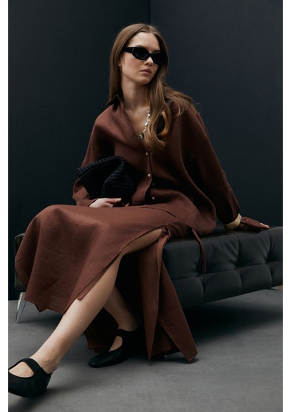 Ate Kadın Keten Etek Kahverengi