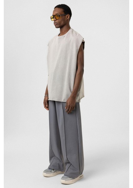 Dikiş Detaylı Oversize Eşofman Alt Füme