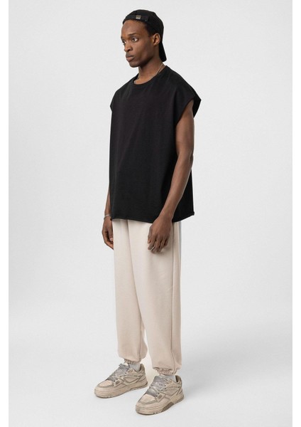 Basıc Paça Lastikli Oversize Eşofman Alt Taş