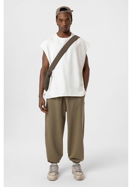 Basıc Paça Lastikli Oversize Eşofman Alt Haki