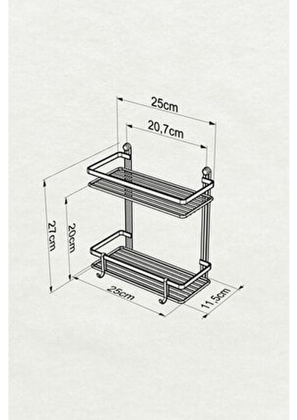 2 Katlı Lamineli Banyo Rafı Krom Renk 25x12x27 cm Su Tasarrufu Teknolojisi ile