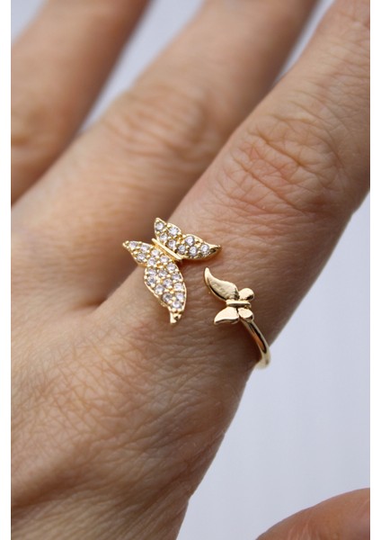 Vip Çelik Minimal Model Zirkon Taş Işlemeli Çift Kelebek Model Ayarlanabilir Yüzük fırsatları