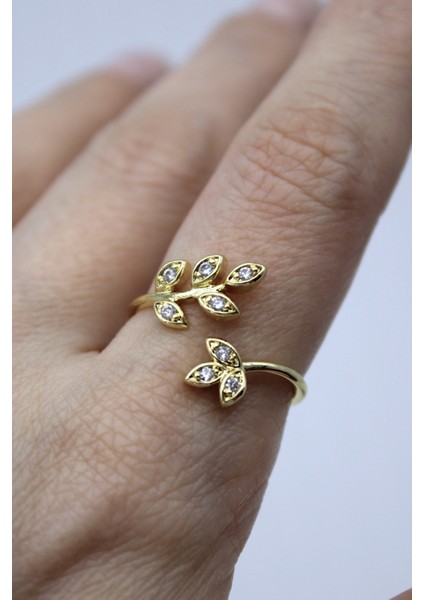 Vip Çelik Minimal Seri Zirkon Taş Işlemeli Yaprak Model Ayarlanabilir Yüzük fırsatları
