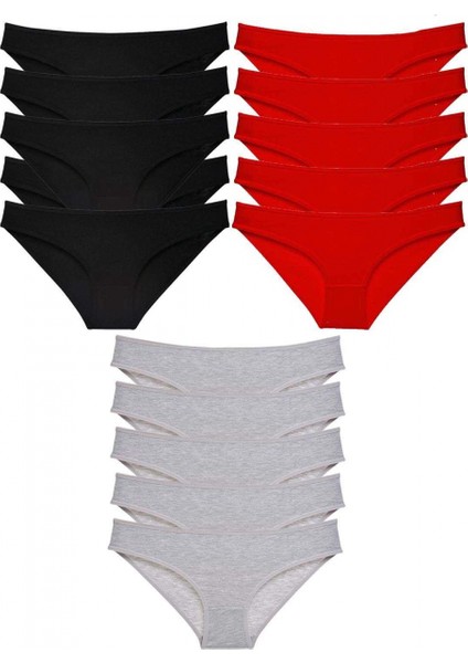 15 Adet Süper Eko Set Likralı Kadın Slip Külot Siyah Kırmızı Gri