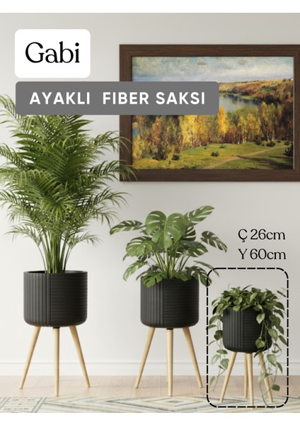 Gabi Ayaklı Siyah Fiber Saksı 26*60CM