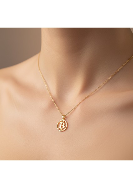 14 Ayar Altın Kolye Ucu bitcoin GM190 1 gr