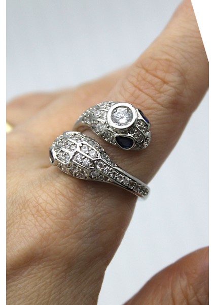 Vip Çelik Zirkon Taş Işleme Çift Başlı Yılan Model Ayarlanabilir Yüzük