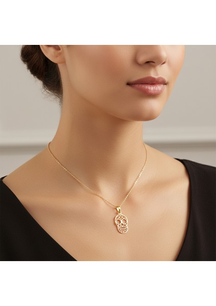 8 Ayar Altın Kolye Ucu Kafatası GM3997 0.5 gr