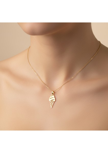 14 Ayar Altın Kolye Ucu Dondurma Külahı GM7197 0.5 gr