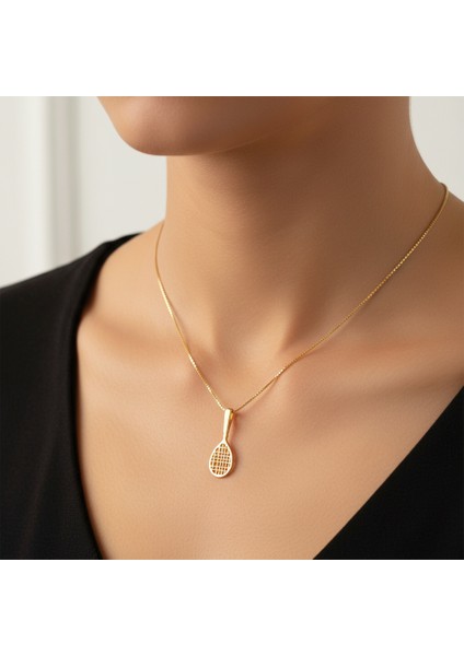 14 Ayar Altın Kolye Ucu Badminton Raketi GM9081 1 gr