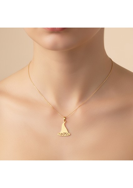 14 Ayar Altın Kolye Ucu Cadı Şapkası GM8498 0.5 gr