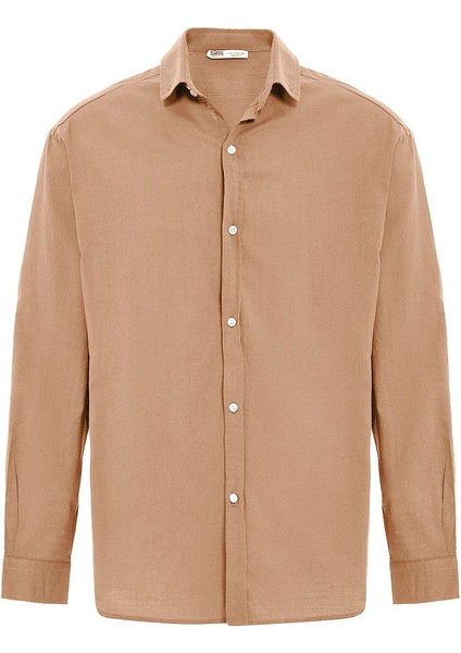Basic Oversize Pamuk Keten Gömlek Camel fiyatları