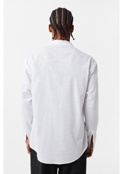 Basic Oversize Pamuk Keten Gömlek Beyaz indirimleri