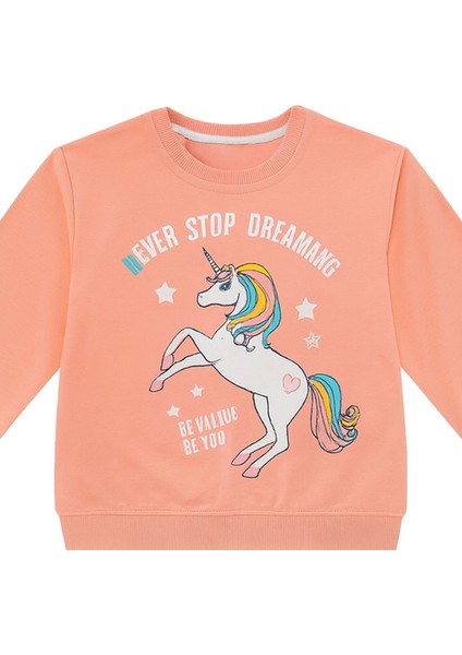 Never Stop Dreaming Unicorn Baskılı Somon Kız Çocuk Eşofman Takımı indirimleri