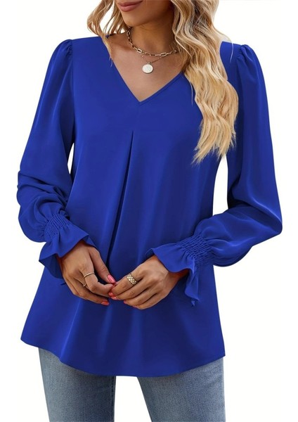 Kadın Uzun Kollu V Yakalı Salaş Ithal Krep Bluz modelleri