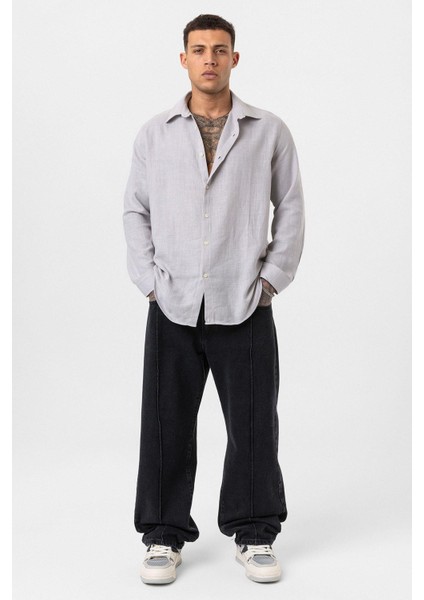 Uzun Kollu Basic Oversize Gömlek Gri