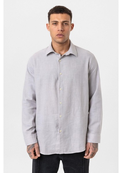 Uzun Kollu Basic Oversize Gömlek Gri modelleri