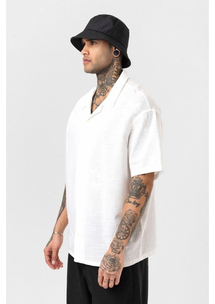 Oversize Nakış Detaylı Kısa Kol Gömlek Ekru modelleri