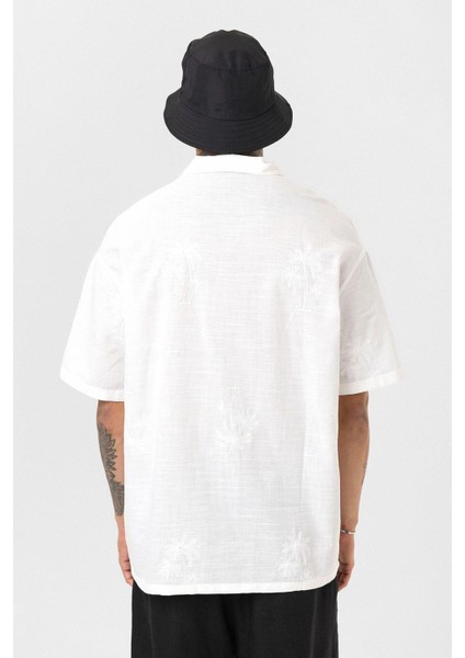 Oversize Nakış Detaylı Kısa Kol Gömlek Ekru indirimleri