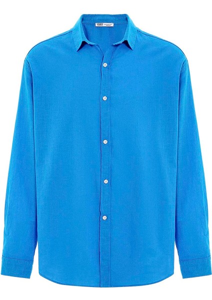 Basic Oversize Pamuk Keten Gömlek Indigo fiyatları