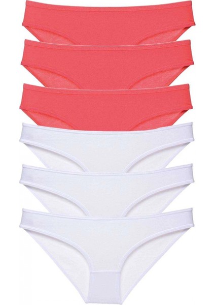 6 Adet Eko Set Likralı Kadın Slip Külot Fuşya Beyaz