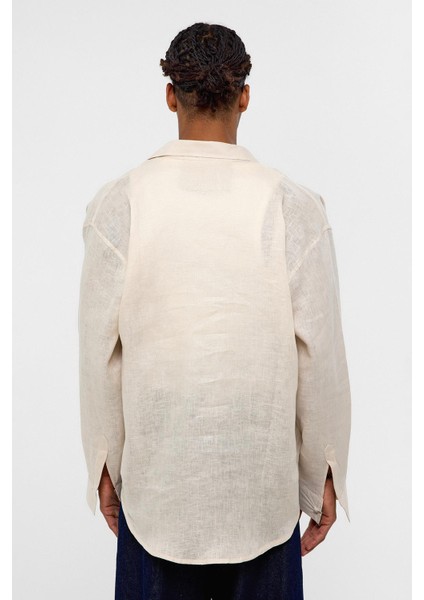 %100 Keten Oversize Uzun Kollu Gömlek Bej fırsatları