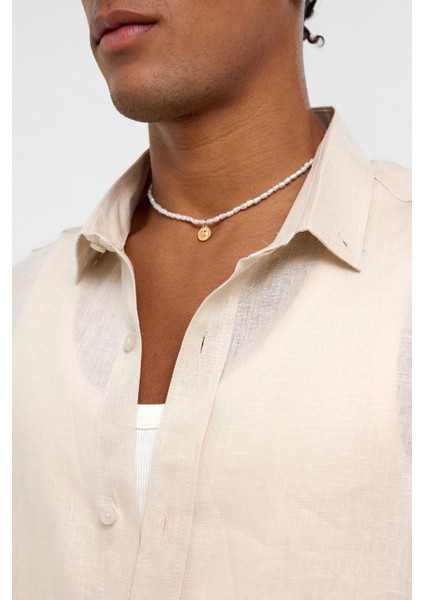 %100 Keten Oversize Uzun Kollu Gömlek Bej indirimleri