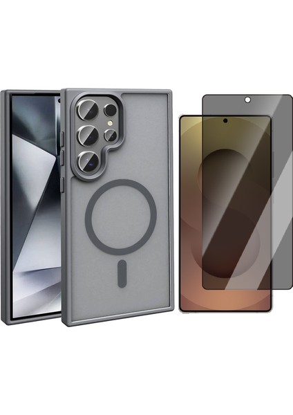Samsung Galaxy S24 Ultra Kılıf Magsafe Şarj Özellikli Mat Arka Yüzey Vendas Sio Kapak + Hayalet Ekran Koruyucu