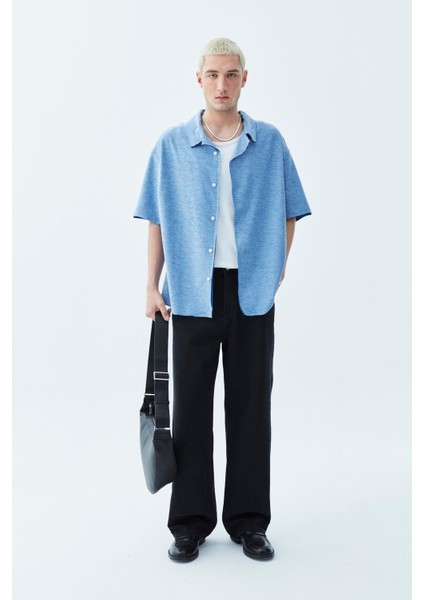 Oversize Keten Gömlek Indigo