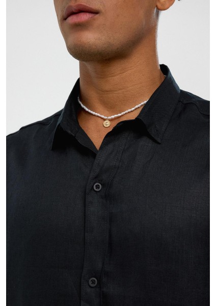 %100 Keten Oversize Uzun Kollu Gömlek Siyah indirimleri