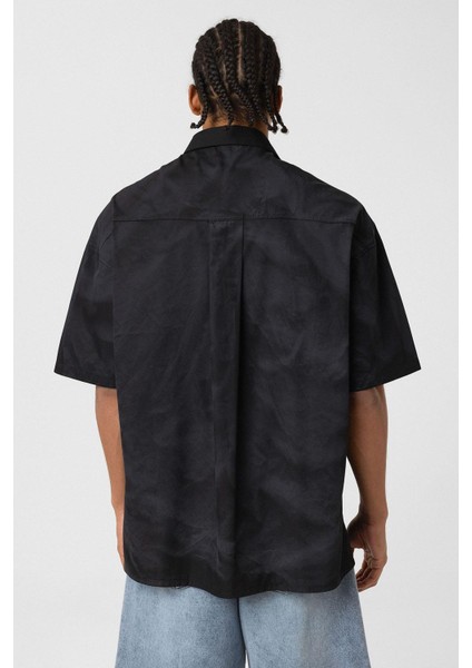 Oversize Yıkamalı Poplin Gömlek Siyah fırsatları