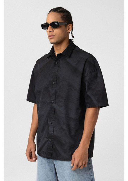 Oversize Yıkamalı Poplin Gömlek Siyah indirimleri