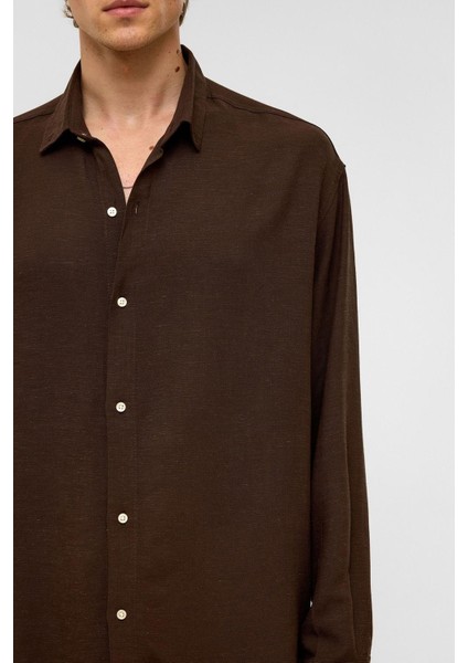 Oversize Uzun Kollu Keten Gömlek Kahve indirimleri