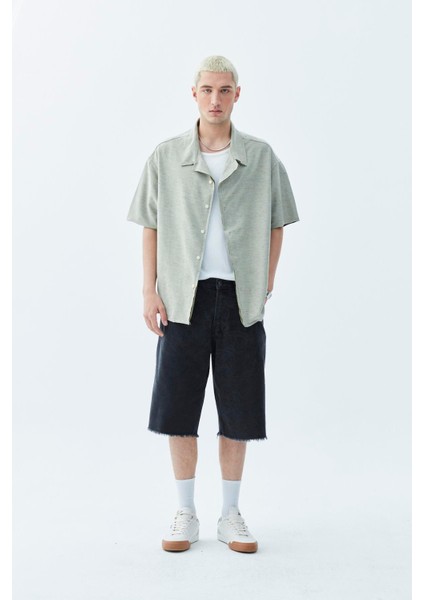 Oversize Keten Gömlek Haki