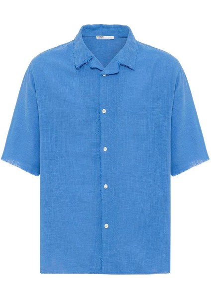 Dikişsiz Kısa Kol Cepsiz Oversize Keten Gömlek Saks fiyatları