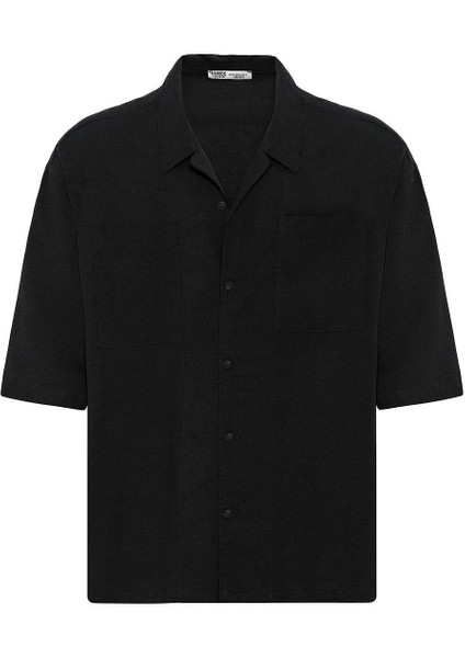 Çift Cepli Oversize Keten Gömlek Siyah fırsatları