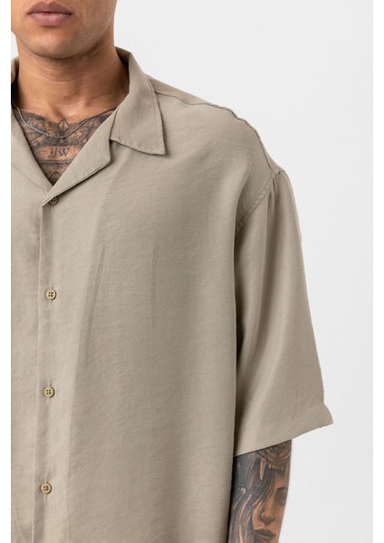Yıkamalı Oversize Kısa Kol Gömlek Haki fırsatları