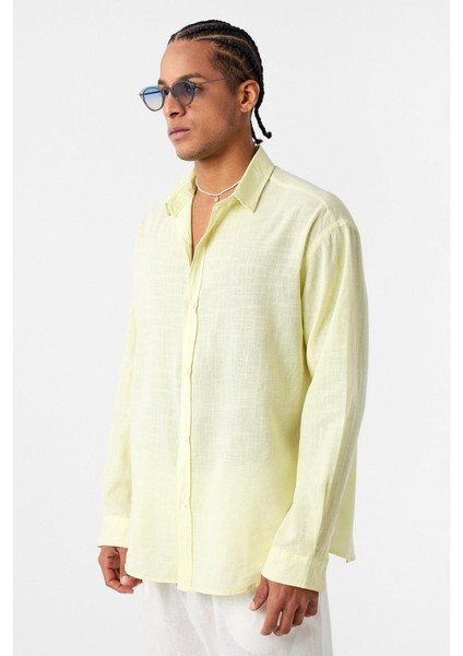 Basic Oversize Pamuk Keten Gömlek Sarı fırsatları