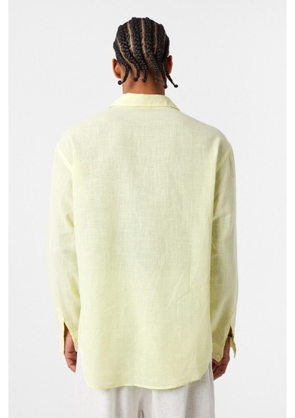 Basic Oversize Pamuk Keten Gömlek Sarı indirimleri